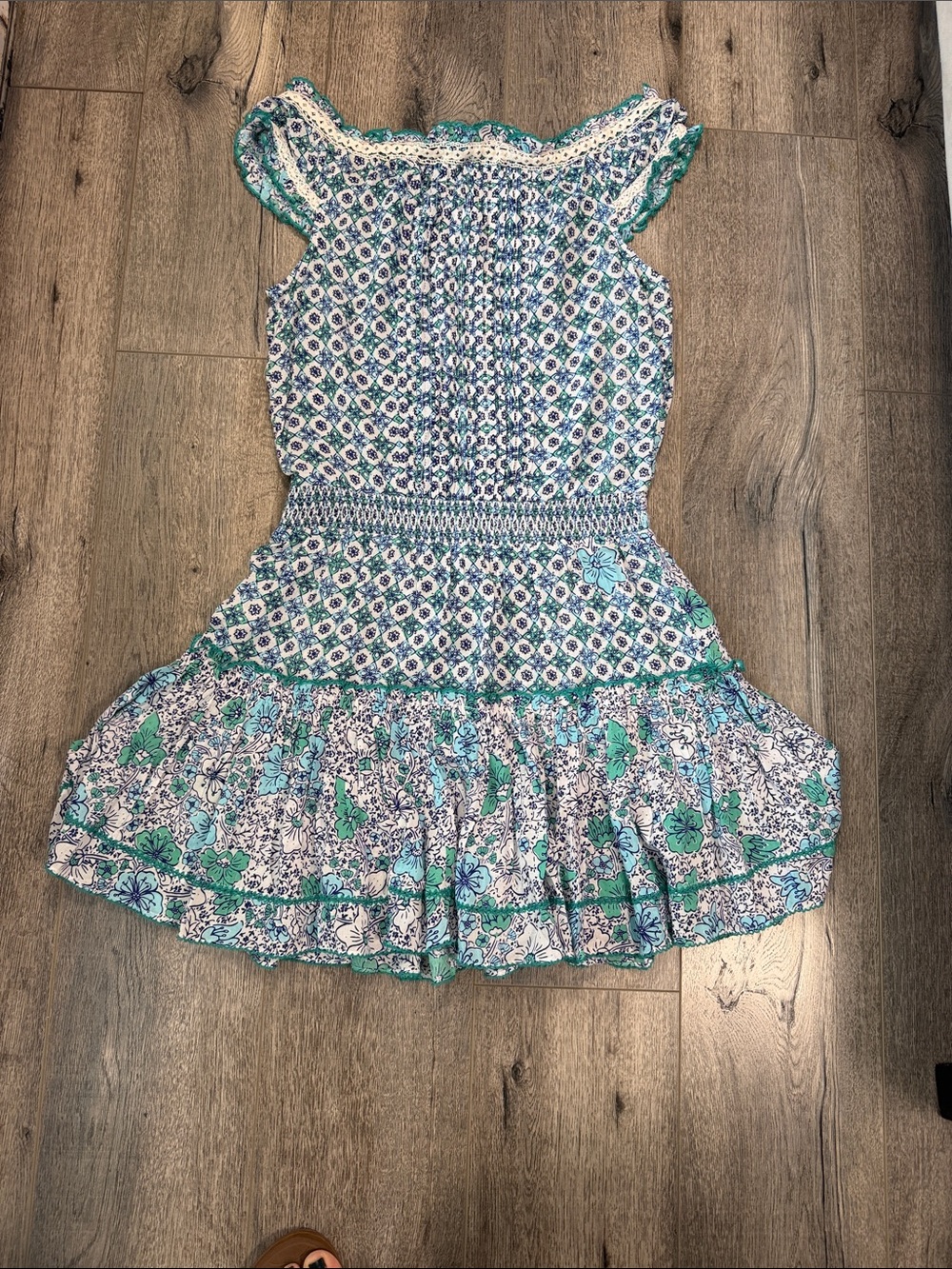 Poupette St. Barth Blue & Green Floral Smocked Mini Dress - Picture 11 of 11